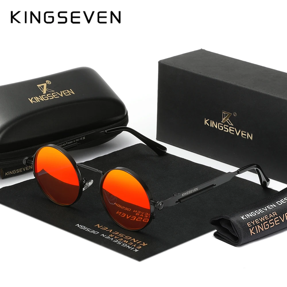 KINGSEVEN 2025 Steampunk Vintage Sunglasses Men Round Lens Polarized Sun Glasses Driving Men\'s Eyewear
