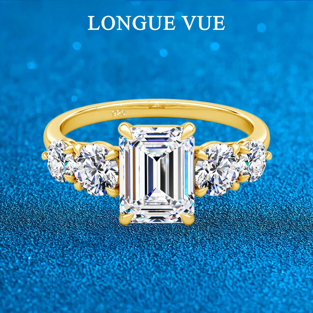 

Кольца с бриллиантами из муассанита 2 карата изумрудной огранки для женщин, оригинальные кольца из стерлингового серебра 925 пробы с пятью камнями, свадебные украшения