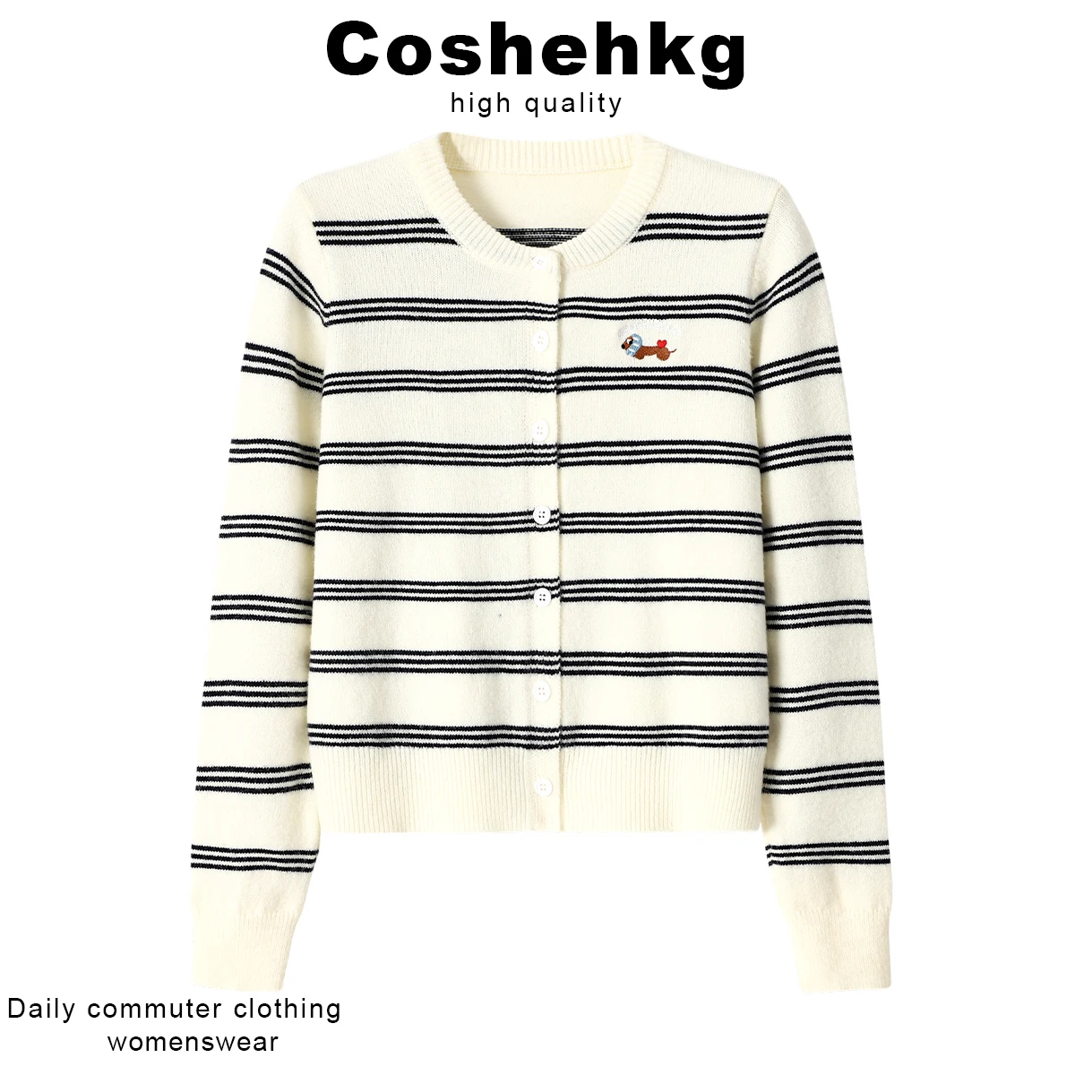

Coshehkg Lazy Style Long Sleeve Knitted Open Cardigan Women Winter Loose Slimming Personality Base Shirt Embroidered Stripes