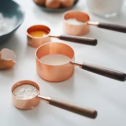 Baking measuring cup Acacia wooden handle rose gold measuring spoon 4-piece set 8-piece measuring spoon set