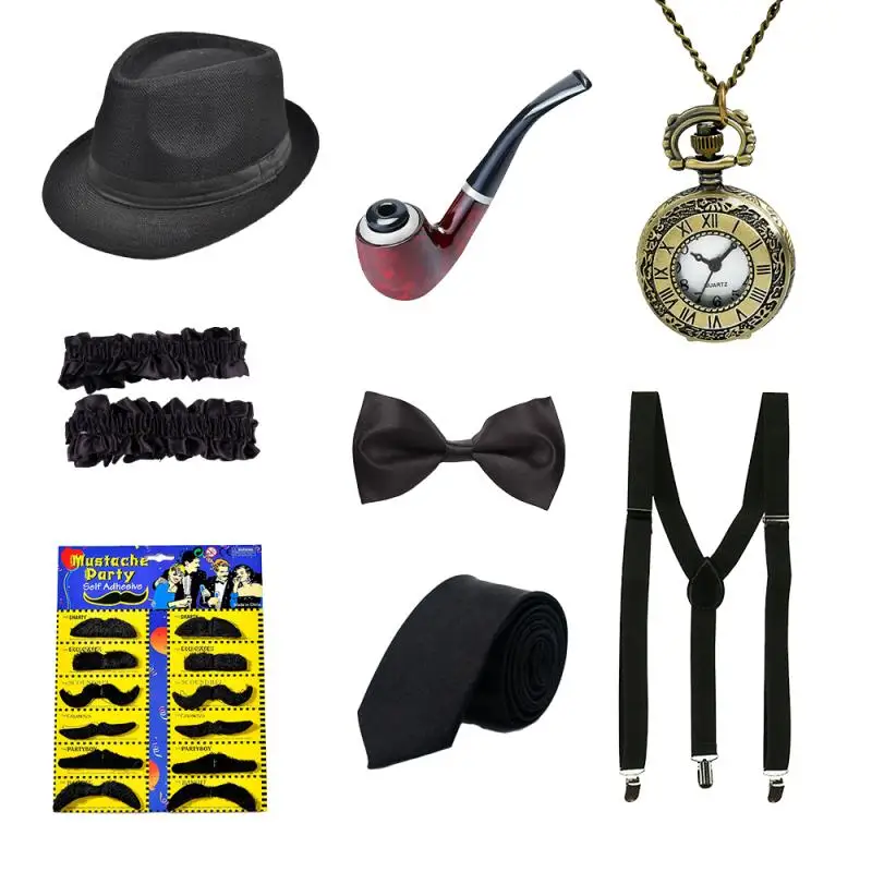 

PESENAR 1920s men's clothing roaring suit 1920s gangster vest hat pocket watch straps party set
