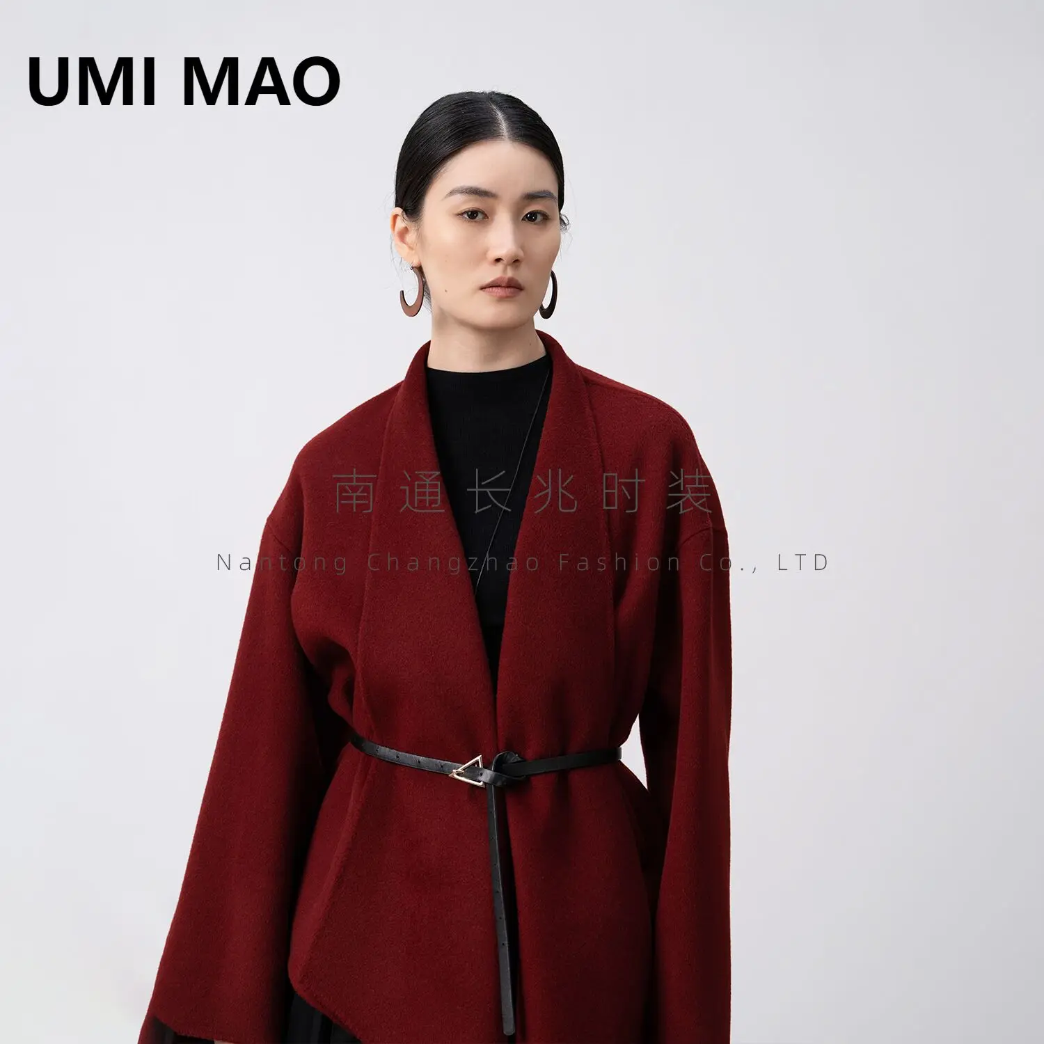 

UMI MAO шерстяные пальто осеннее нерегулярное мягкое двустороннее кашемировое пальто средней длины женское драпированное приятное для миниатюрных женщин пальто