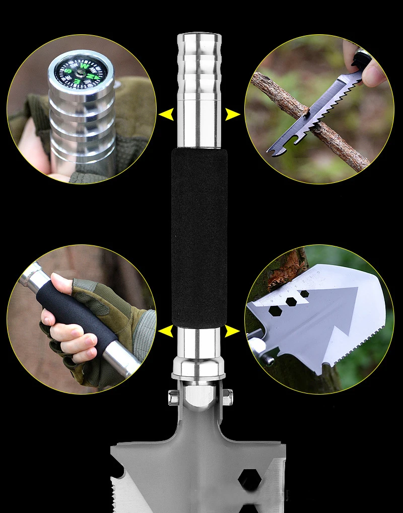 Outdoor multi-purpose shovel compass thickened cut trees and firewood engineer shovel lengthened household shovel multi-purpose