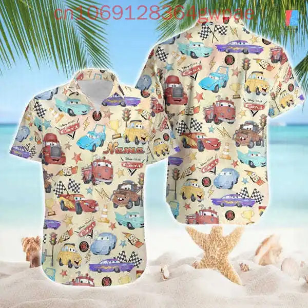 ديزني سيارات قمصان البرق ماكوين بيكسار سيارة الرجال النساء قمصان هاواي كأس المكبس الصيف الاطفال قميص رحلة العالم قميص