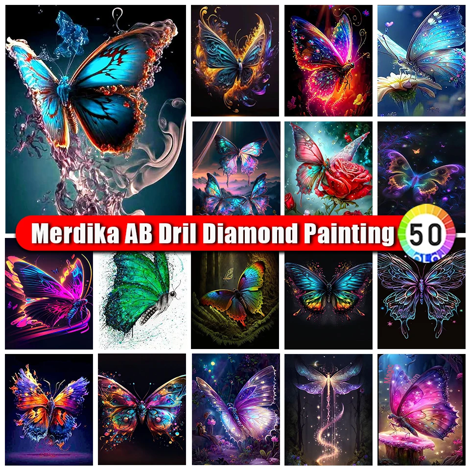 Merdika Zipper Bag AB Diamond Painting Colorful Butterfly New Arrival Full Diamond Embroidery Mosaic Animal Needlework Wall Art