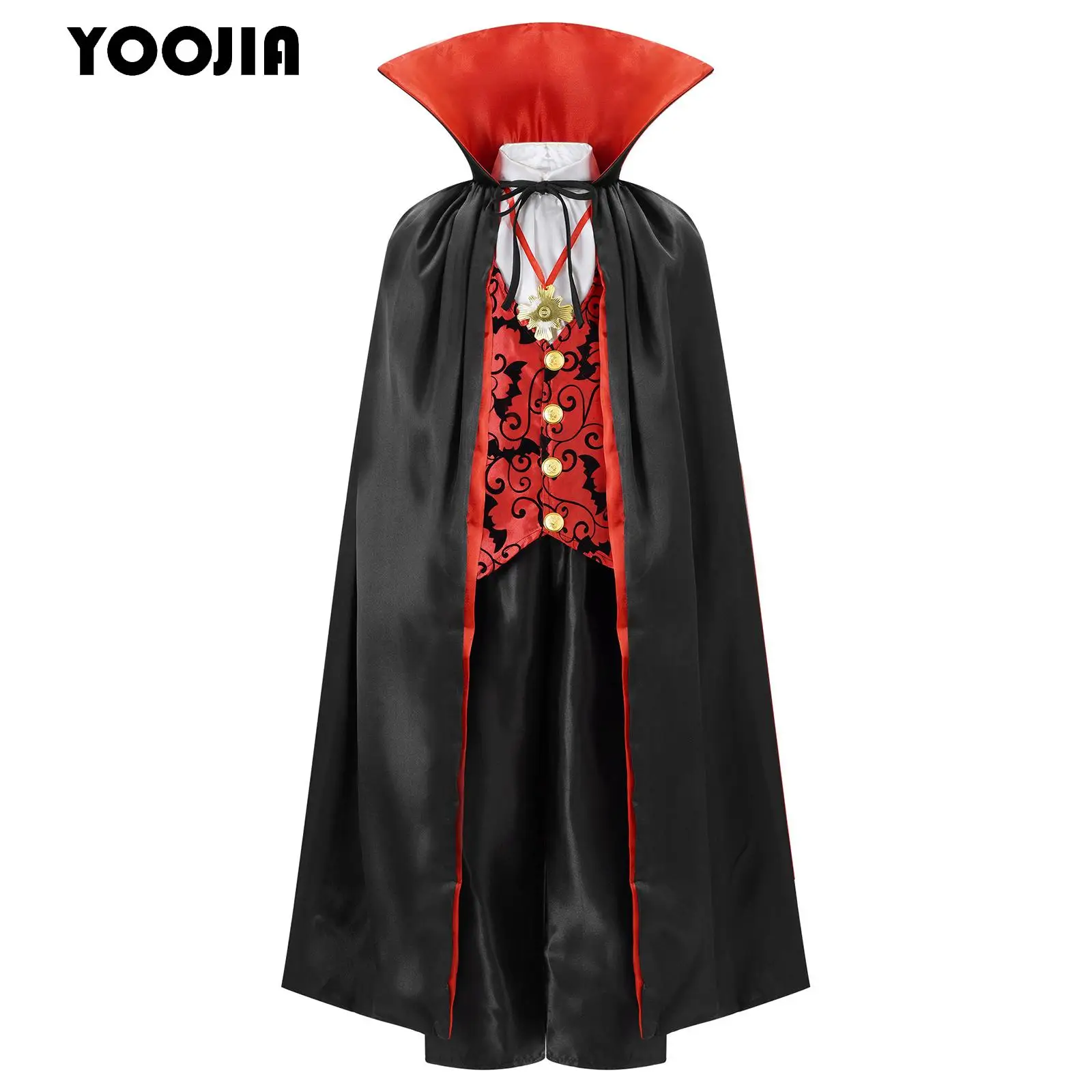 

Boys Medieval Royal Vampire Costume Outfits Halloween Vampire Cosplay Masquerade Clothes Party Fancy Shirt+Long Pants+Cloak Suit