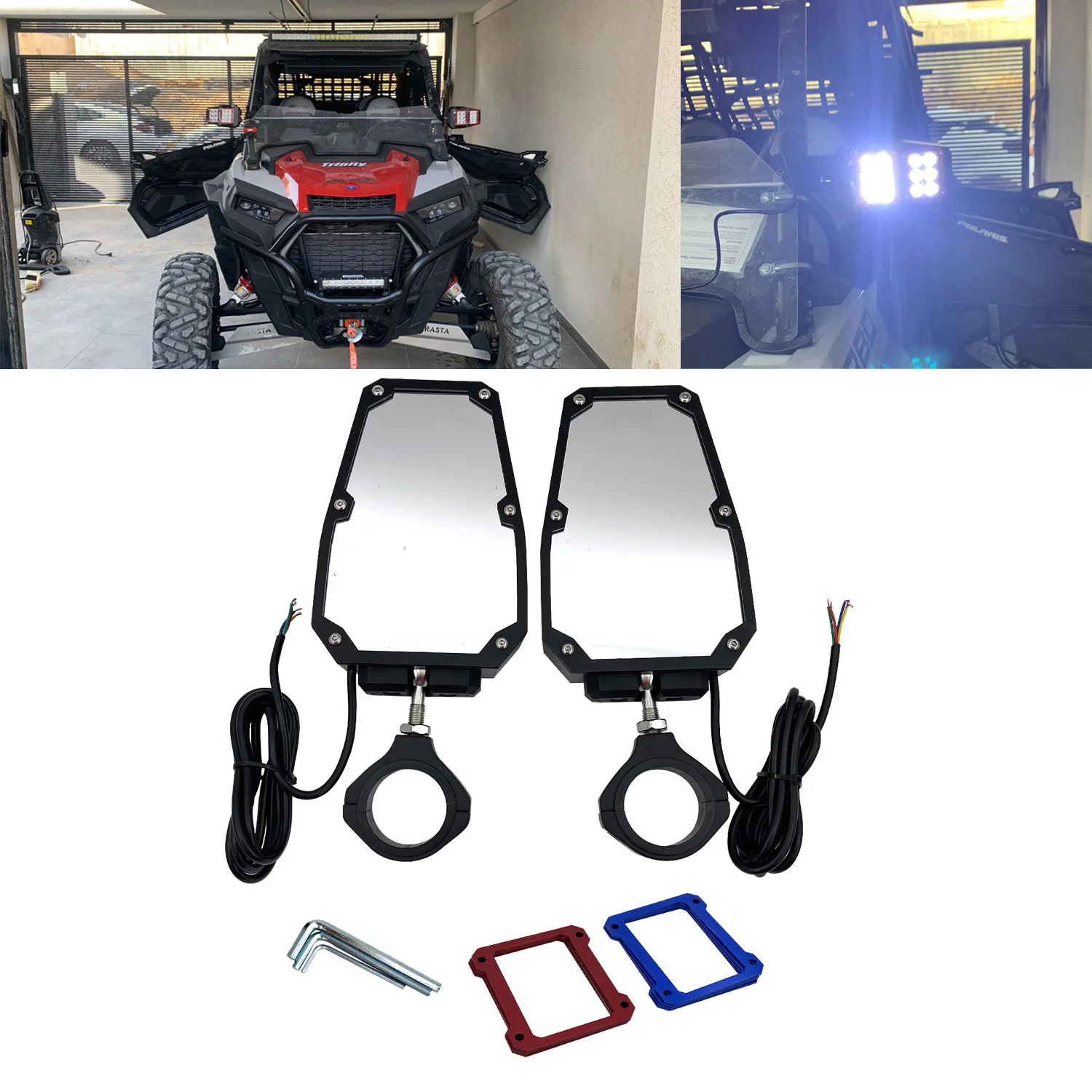 

UTV 1.75-2" Roll Bar Cage Offroad Side Rear View Mirrors With LED Spot Light For Polaris RZR XP 900 1000 Can-Am Yamaha Honda