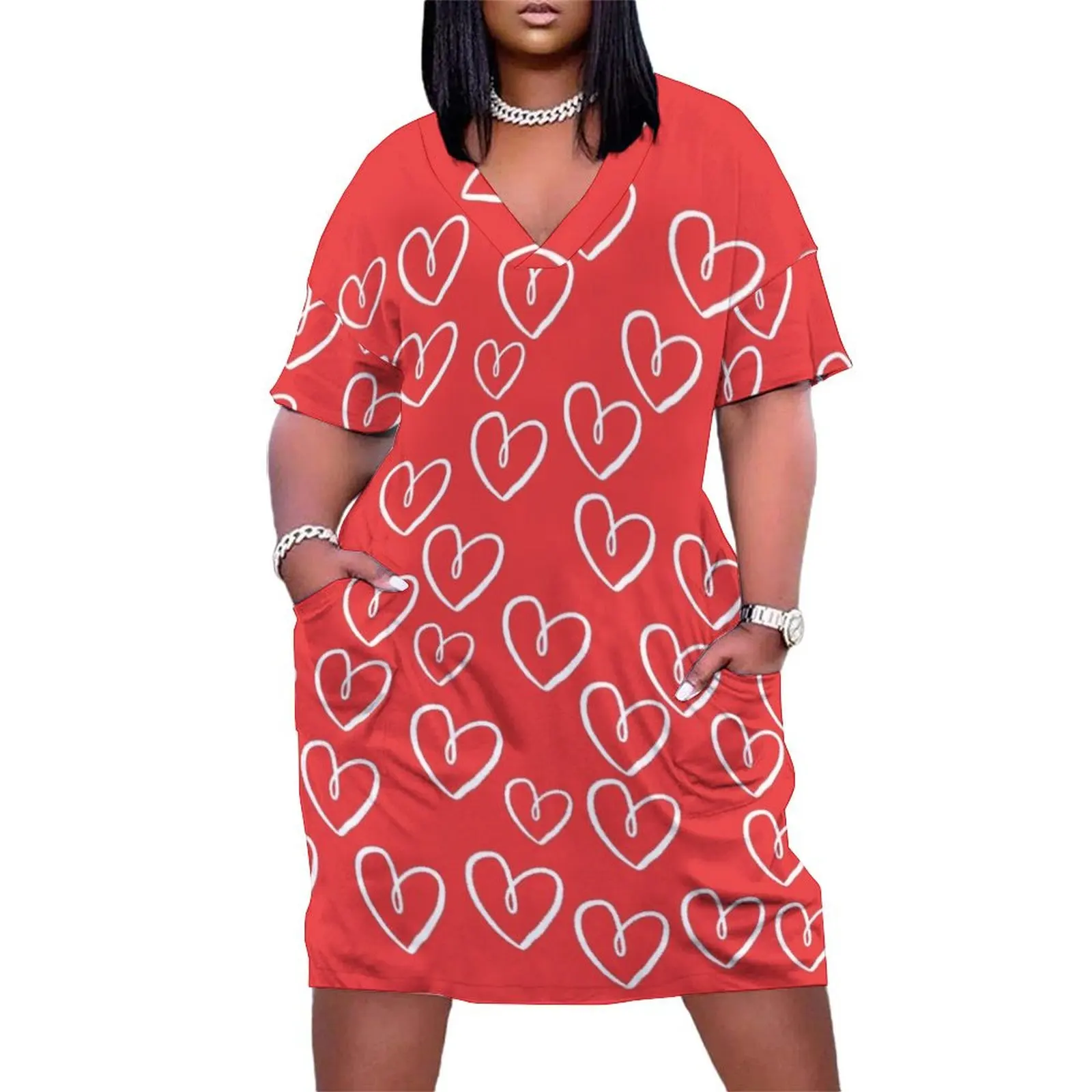 

Red heart Loose Pocket Dress summer women's dress 2025 summer dresses ladies 2025 ladies dresses for special occasions