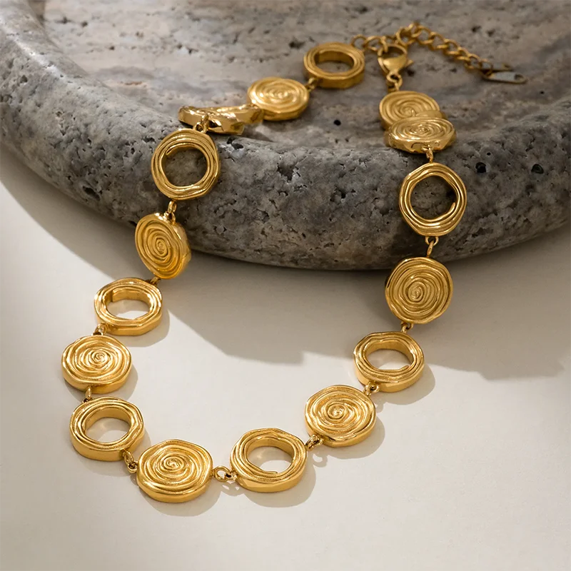 Circle Thread statement Necklace Stainless Steel necklaces for women Vintage chunky stainless steel jewelry Tarnish Free