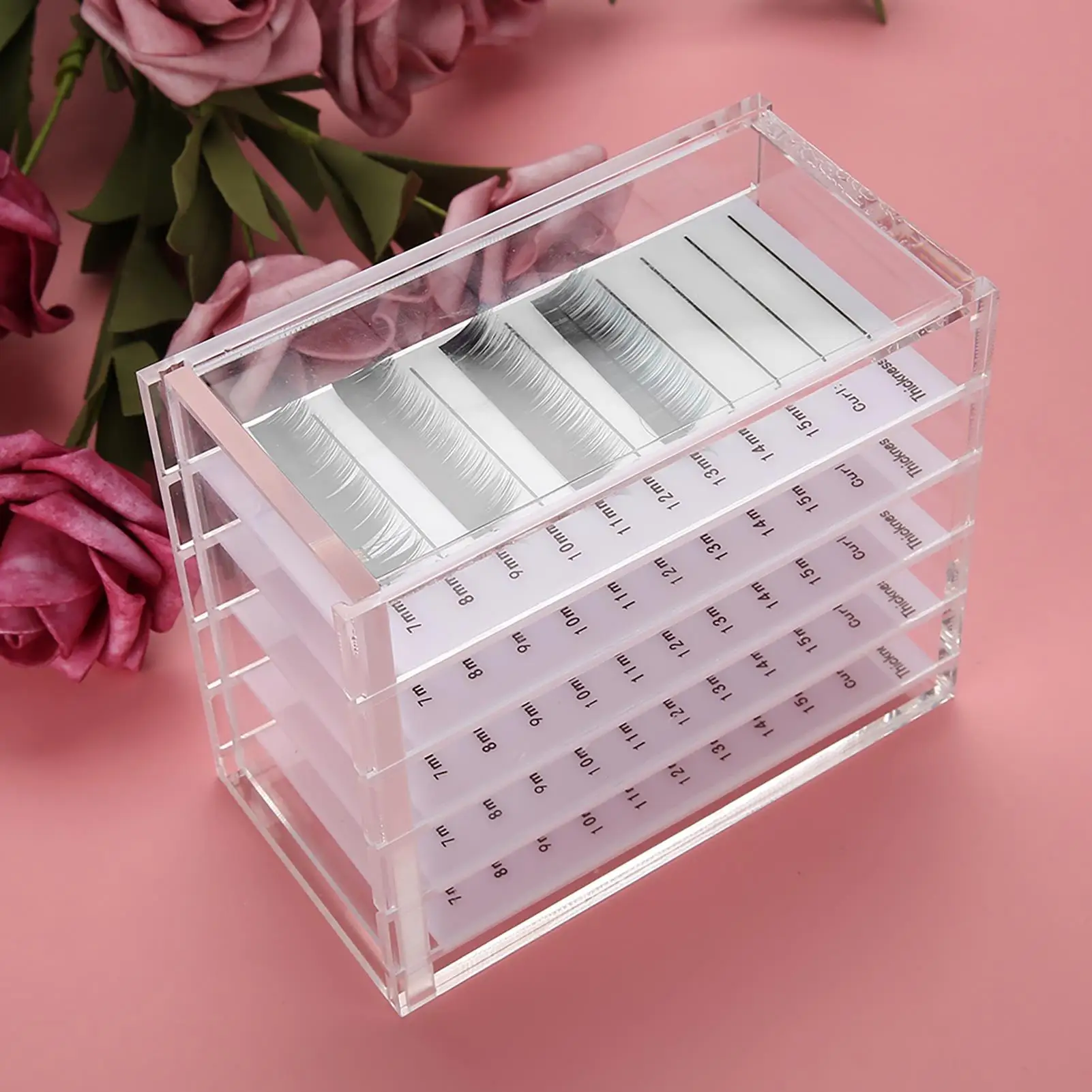 5-Layer Eyelash Extension Organizer Box - Transparent Makeup Display Case for False Lashes & Cosmetics Storage