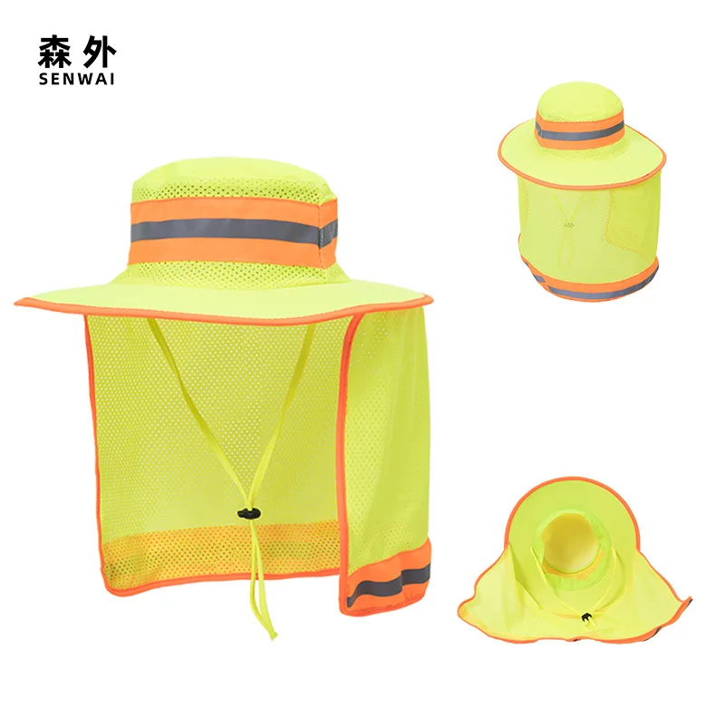 High Visibility Reflective Hat Bulk Safety Bonnie Men Work Sun Cap Wide Brim with Neck Flap Breathable Bucket Cap