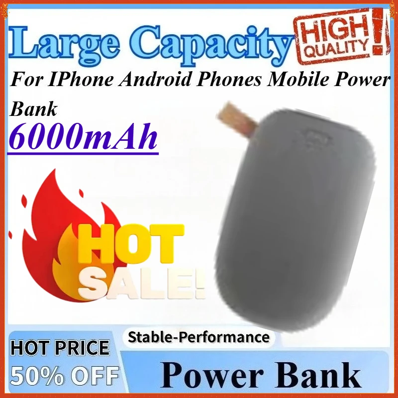 

6000mAh Mini Pebble Shaped Power Bank Compatible For IPhone Android Phones Large Capacity External Battery Mobile Power Bank