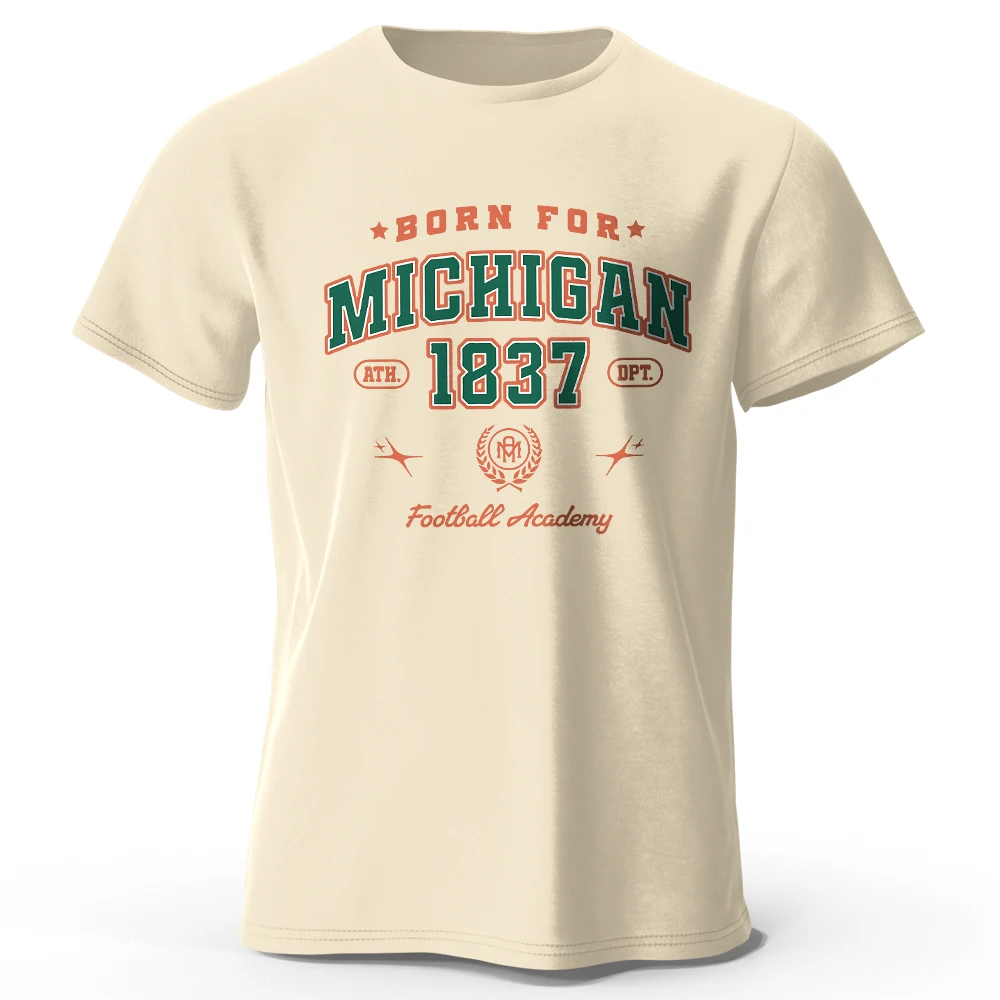 Men's Born for Michigan Printed T-Shirt 100% Cotton Oversized State Pride Graphic Tees for Women Summer Tops Streetwear