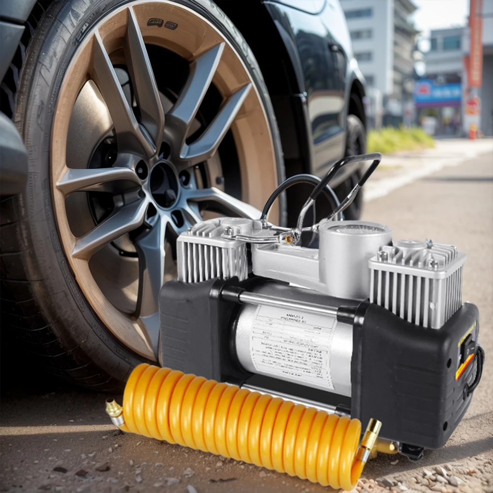 12V 150PSI Car Tire Pump Dual Cylinder Car Electric Air Pump Heavy Duty Portable Metal Air Compressor Electric Car Tyre Inflator