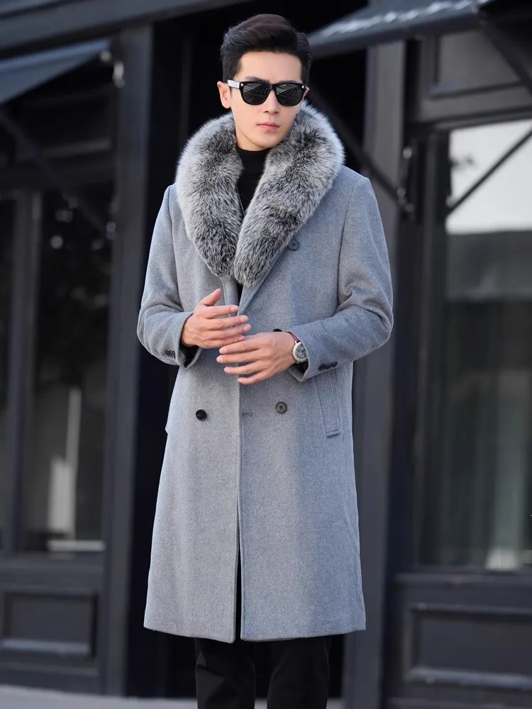 2024 Fall Winter Women Double faced Wool Coat Fashion Oversized Female Natural Fox Fur Collar Mid-length Woolen Outwear Clothes