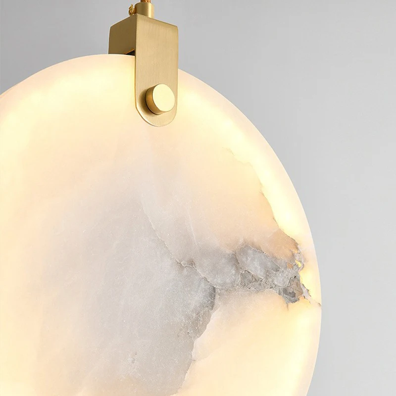 Modern Marble Indoor Pendant Lamp Round Stone Metal Material Hanging Light LED Home Decoration Hotel Lobby Chandelier