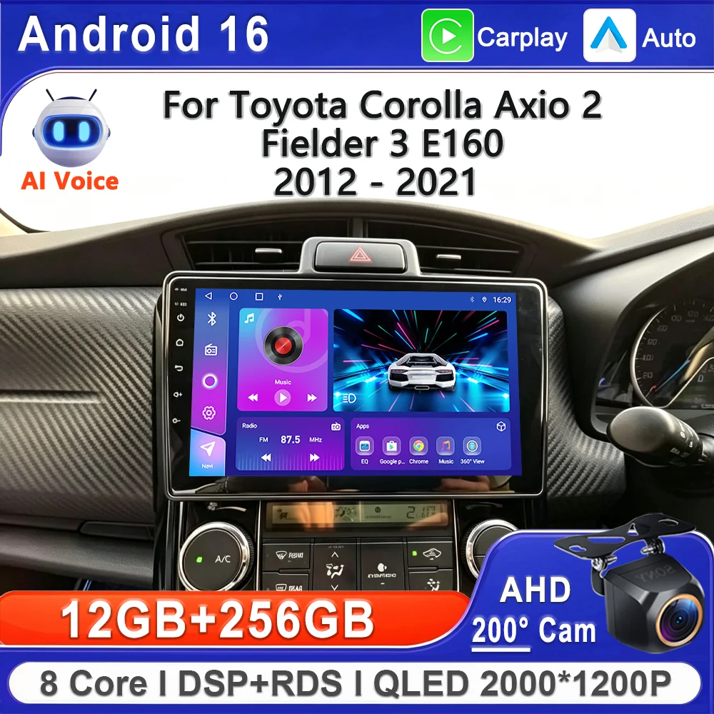 For Toyota AXIO/Corolla 2015 Plug and Play Android 16 Car Touchscreen Radio High-performance CPU Dash Cam Stereo Head Unit  wifi