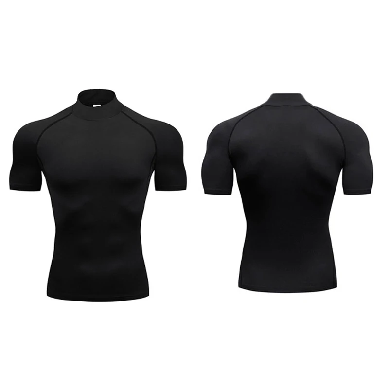 T-shirt a compressione semplice T-shirt da corsa estive da uomo Dolcevita T-shirt sportive elastiche ad asciugatura rapida Camicia a maniche corte da palestra atletica