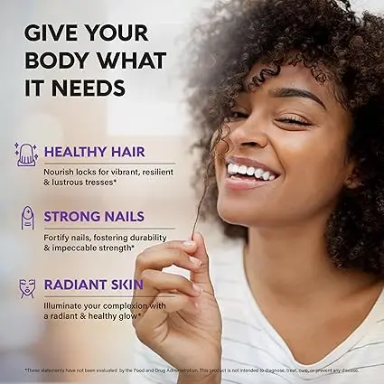 Biotina Hair Growth Support Supplement, Queratina de colágeno, Ácido hialurônico, Pele e Nail Beauty Complex, 25000 Mhz