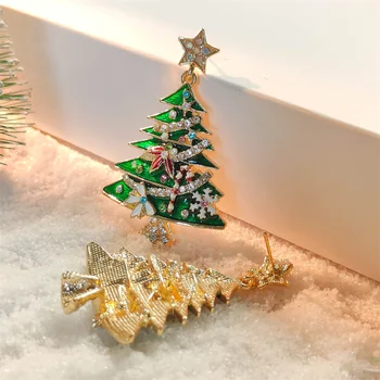 Orecchini pendenti a forma di stella con zirconi e albero di Natale verde per donna, gioielli per feste di Natale, regalo per feste 10 best sales orecchini ad albero - №4
