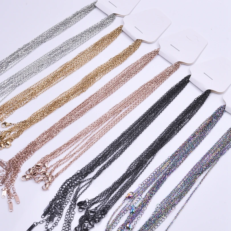 Fashion 10pcs 2MM Unisex Stainless Steel Cable Chains O-shaped Cross Necklaces 45/50/60cm Length DIY Jewelry Making Wholesale