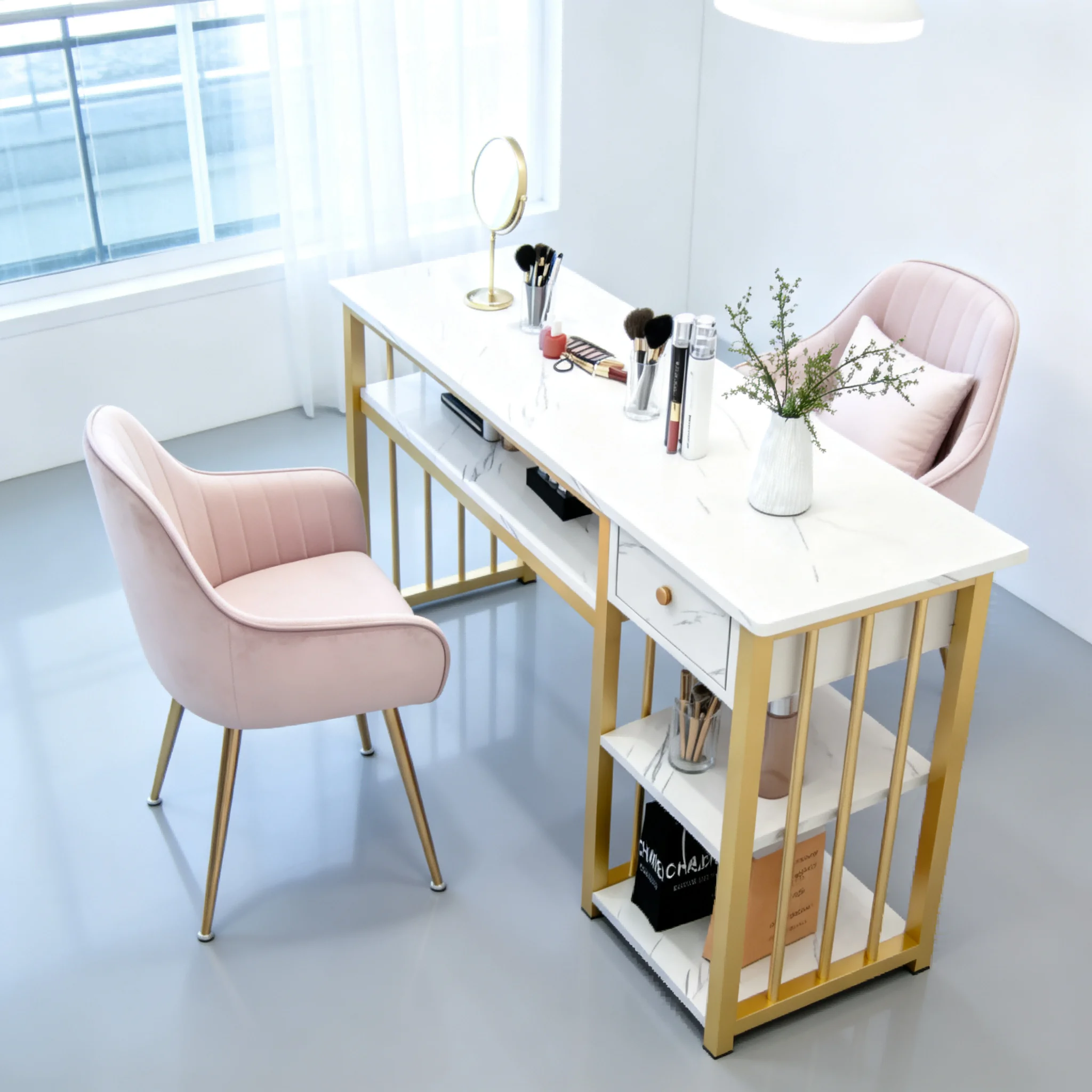 AOLIVIYA Manicurist Table Salon Nail Table Professional Nail Technician Desk Japanese Light Luxury Double Chair Set