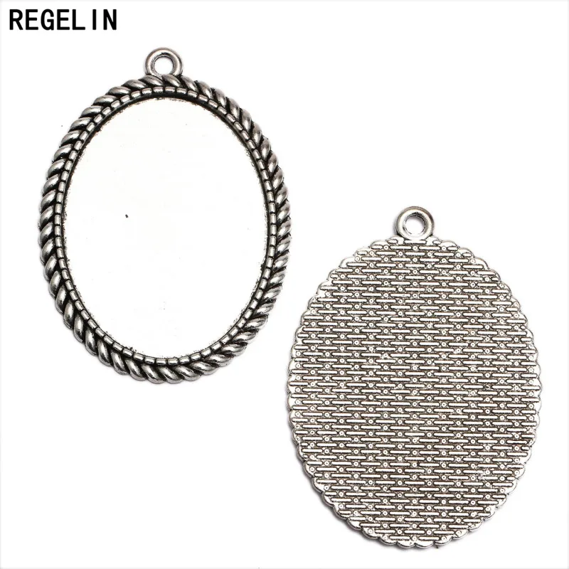 REGELIN Antique Flower Lace Pendant Charms Base Settings 5pcs Cabochon Cameo Tray Bezel Blank 30*40mm Cabochons DIY Necklace