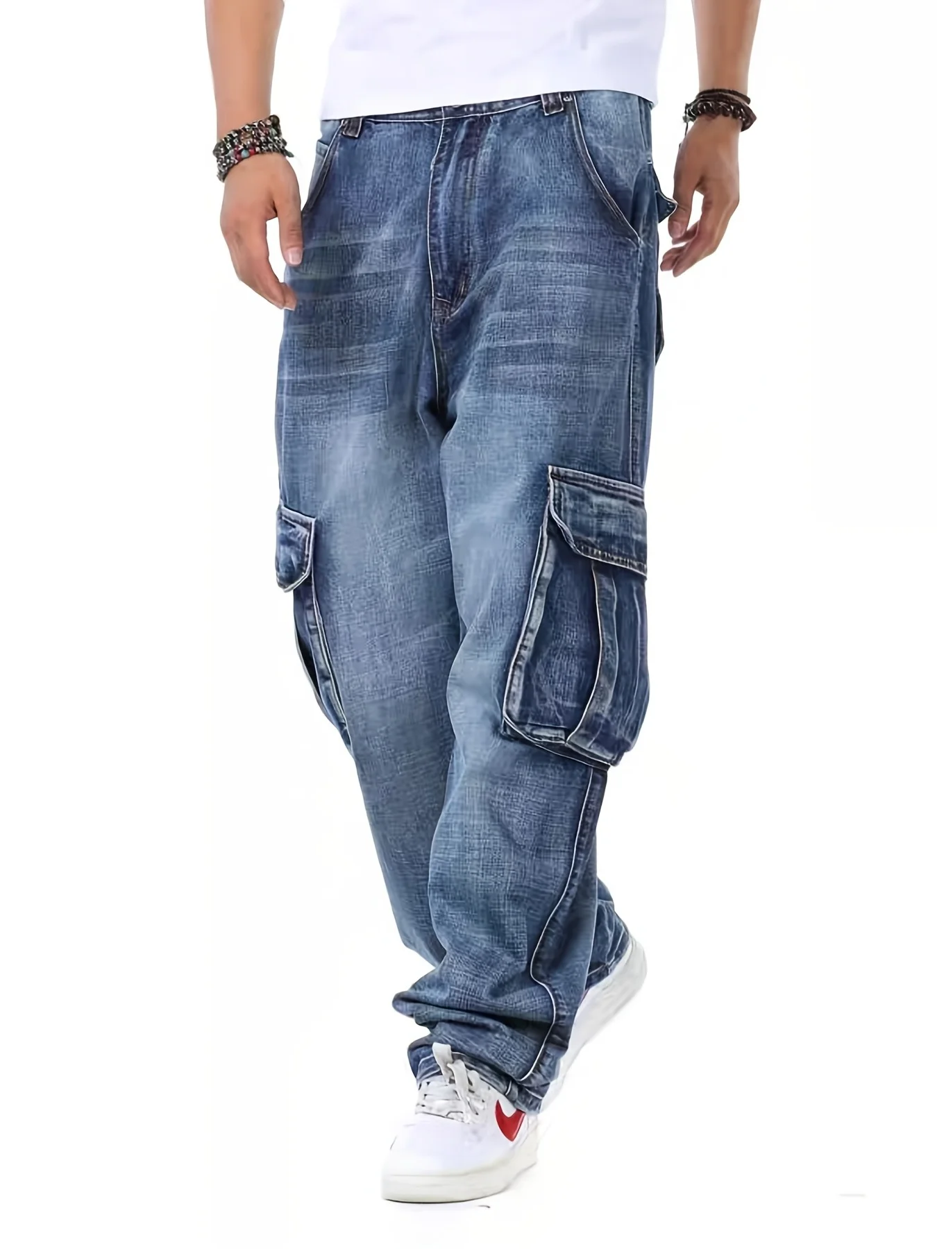 

Trendy Plus-Size Denim Pants for Young Men, Loose Fit, Extra Large Pockets, Men's Jeans