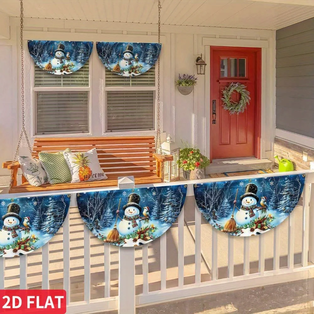 

1pc/2pcs/3pcs Snowman Christmas Half Fan Banner, 45x90cm(1.5x3FT) Hanging Polyester Flag Banner Ornaments, Non-Pleated Fan Flag