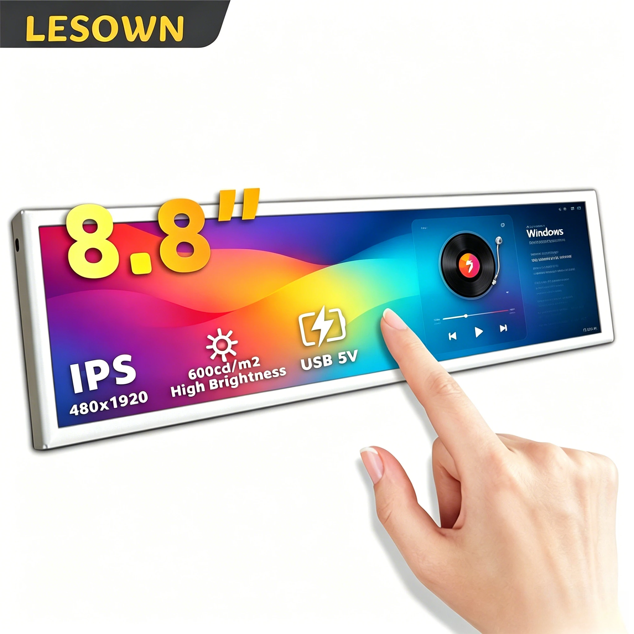 LESOWN 8.8inch Touch AIDA64 Sensor Panel 480x1920 White Aluminum PC Case Secondary Screen for Desktop Mod