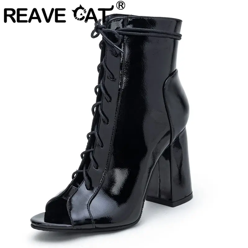 

REAVE CAT 2025 Роскошные женские сандалии с открытым носком на блочном каблуке 9 см на шнуровке Большой размер 43 44 45 Сексуальная вечеринка Randki Ankle Bota Summer