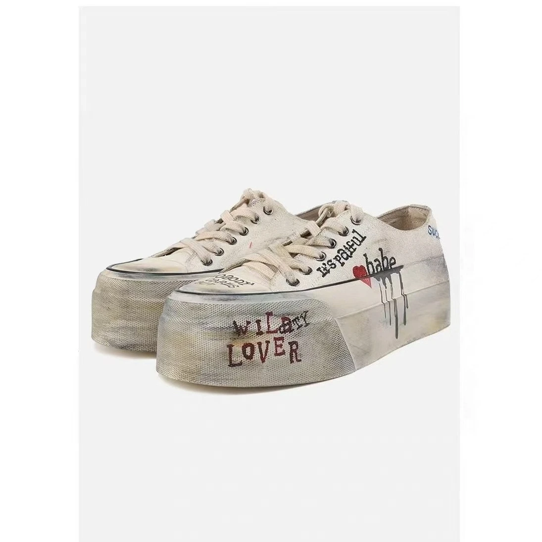 

Женская обувь на толстой подошве с грязным граффити, парусиновая обувь для спорта и отдыха, нишевая дизайнерская обувь