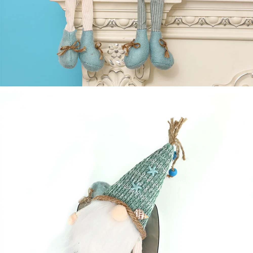 Blue Ocean Style Gnome Figurine Summer Decoration Faceless Plush Toy Long Leg Ornament Home Room Party Present
