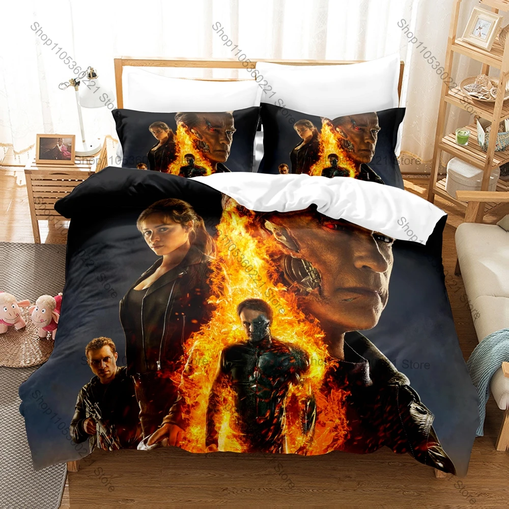 Cool Popular Sci-fi Movie T-Terminator 3Pcs Bedding Set Printed Duvet Cover Pillowcase Soft Bed Sheet For Mens Bedroom Holiday G