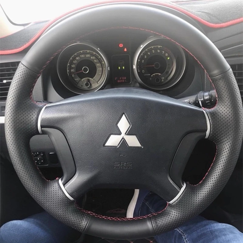 for-mitsubishi-pajero-2007-2014-galant-2008-2012-hand-stitched-black-genuine-leather-non-slip-car-steering-wheel-cover