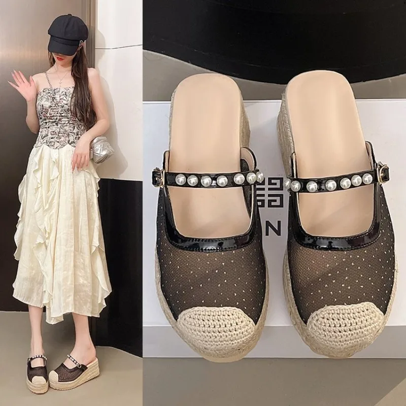 

2025 Women Summer Hollow Sandals Women Pumps Shallow New Beach Shoes Comfort Retro Female Shoes Wedge Heels Plus Size 41 42