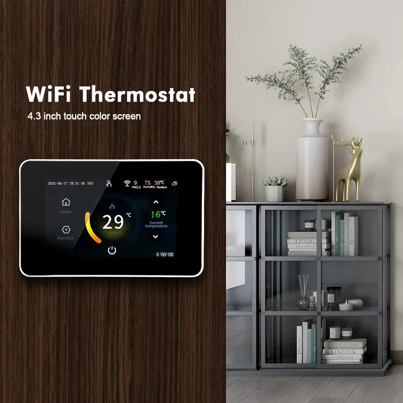 WiFi Smart Home Thermostat Heating Temperature Controller with Celsius/Fahrenheit LED Touch Screen Works with Alexa Google Home