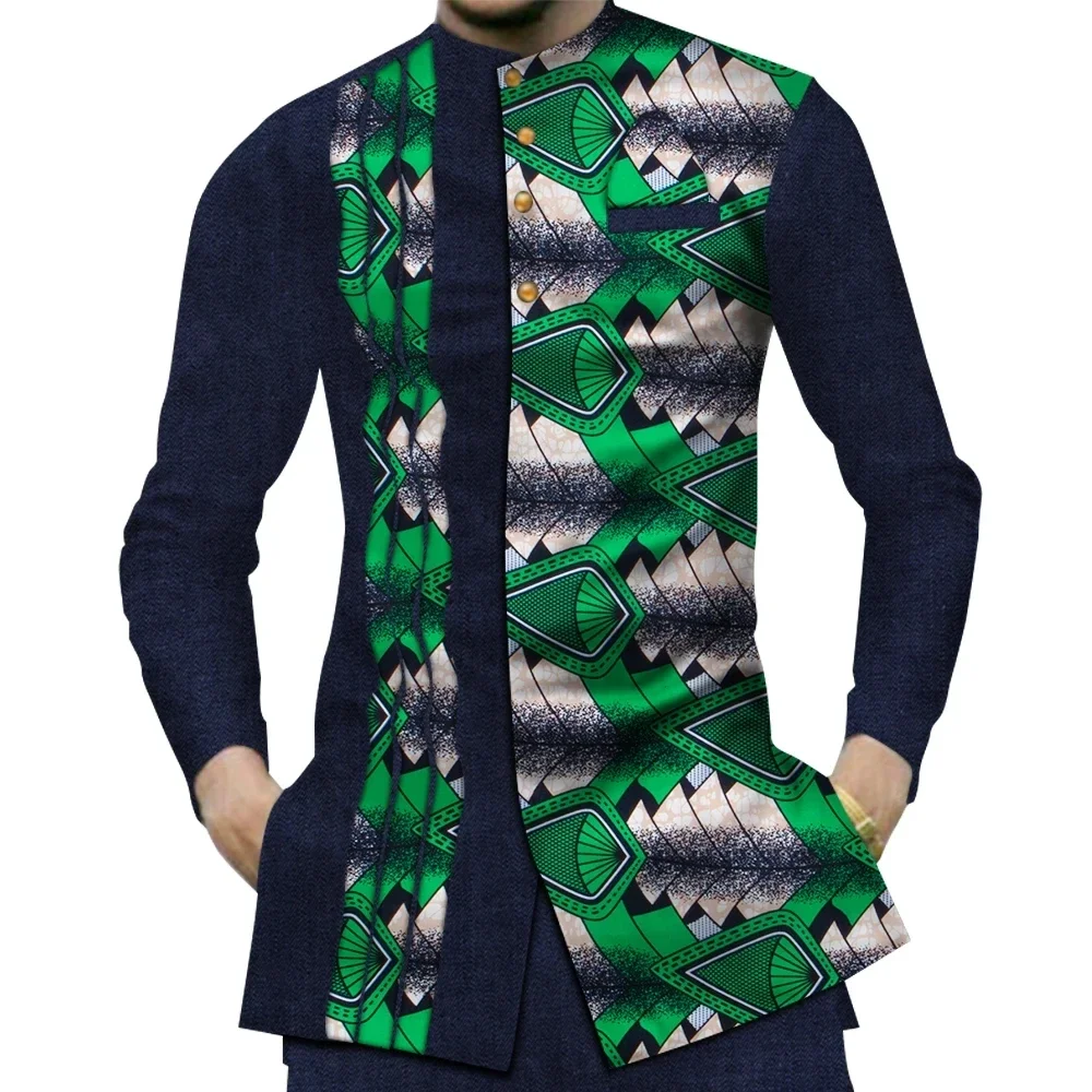 Casual 100% Cotton Mens African Clothing Dashiki Patchwork Print Shirt Tops Bazin Riche Traditional African Clothes WYN380 image 4
