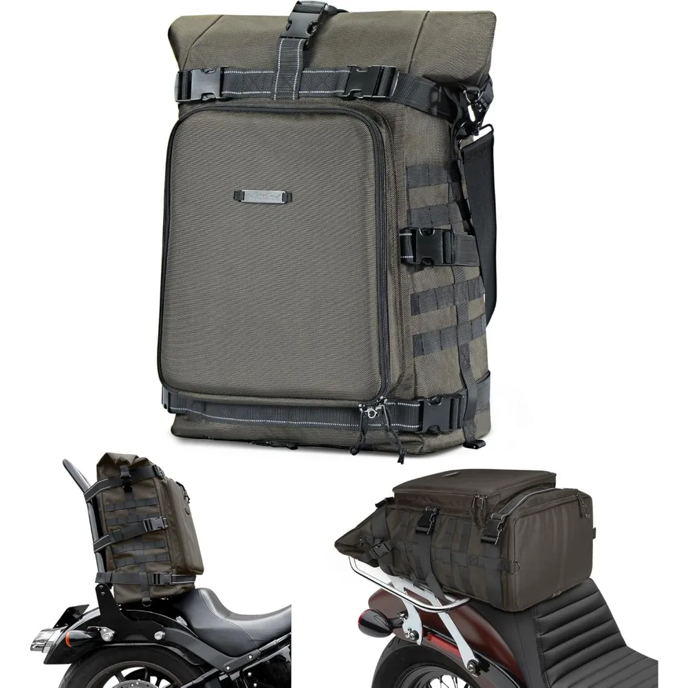 

motorcycle sissy bar bag tail backrest luggage bag 51l backpack duffle gear for touring camping trip travel outdoor with raincov