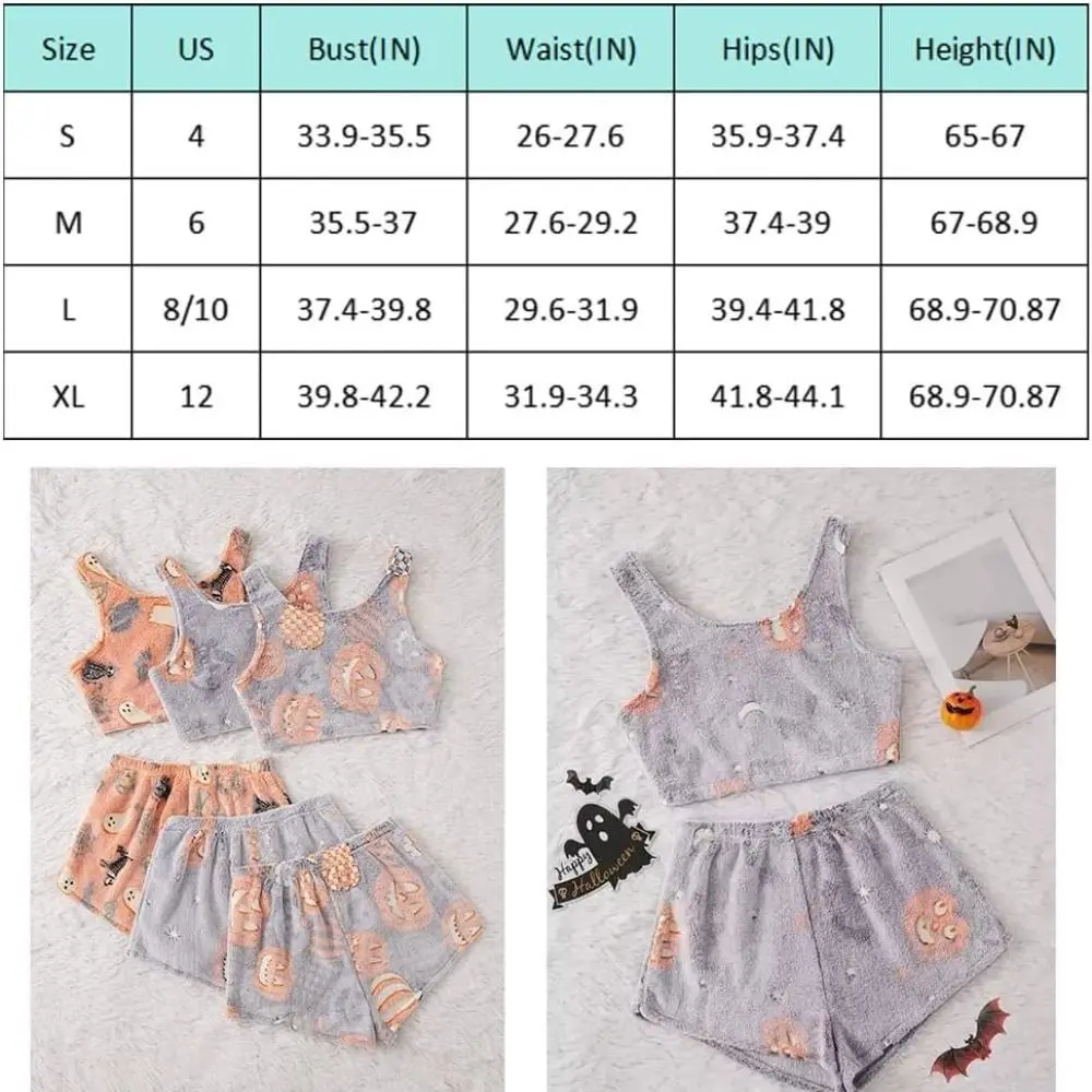 Thickened Spooky Vest Pajama Set Two-Piece Print Sleeveless Fuzzy Pajama Set Coral Velvet Pajamas Glow-in-The-Dark Homewear Suit