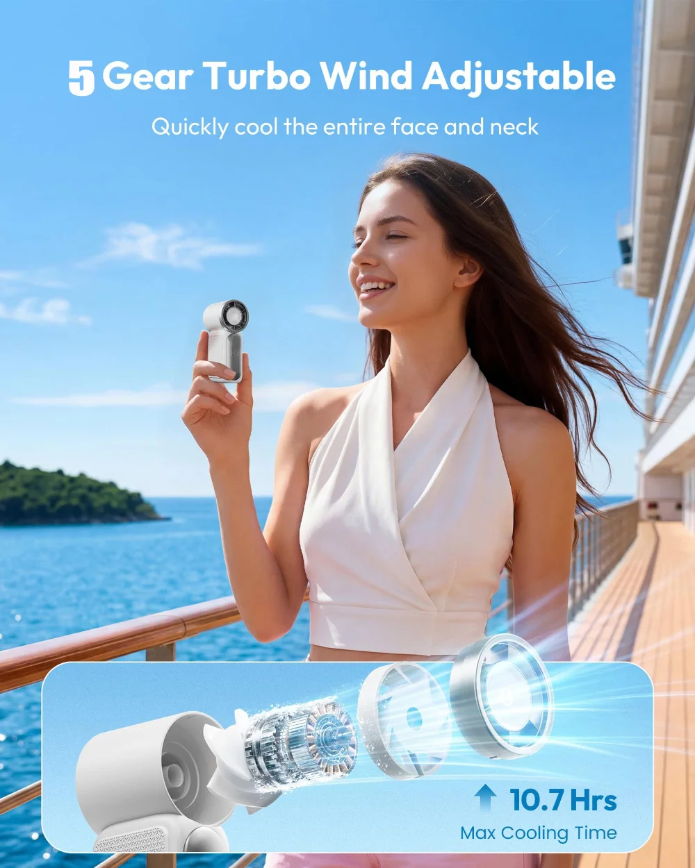Mini Handheld Fan 5 Speeds High-Speed Portable Turbo Pocket Fan with LED Display USB Rechargeable for Outdoor Travel Fan Outdoor