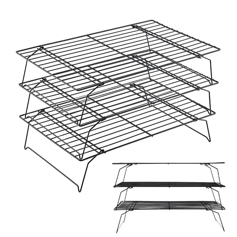 

Non-stick 3 Tiers Wire Baking Cooking Tray Cake Cooling Rack Oven Pizza Bread Cookie Holder Barbecue Shelf Baking Accessories