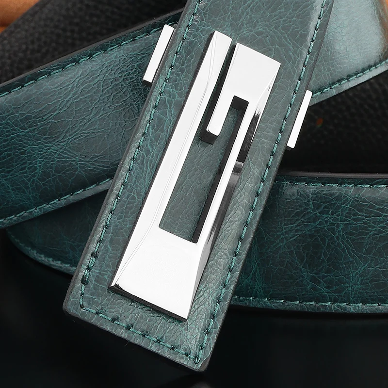 High quality G letter belts men slide buckle designer luxury famous brand cowhide young boys fancy jeans Waistband green B873