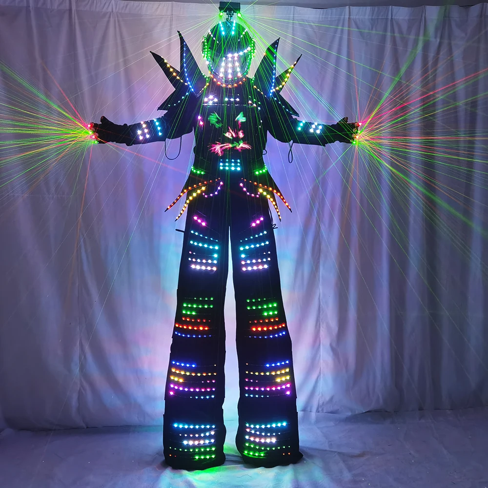 Traje Robô Com Luzes De LED, Colorido, Pixéis Inteligentes, Terno Stilts Walker, Casaco Luminoso, Desempenho De Dança De Palco