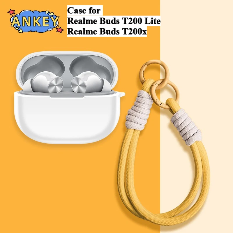 

Чехол для Realme Buds T200 Lite, мягкий защитный силиконовый чехол с брелоком-ремешком