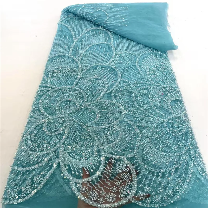 6yards/color Floral Bead Tube Sequin Embroidered Mesh Gauze Lace Fabric For Wedding Dresses DIY Craft Garment Accessories