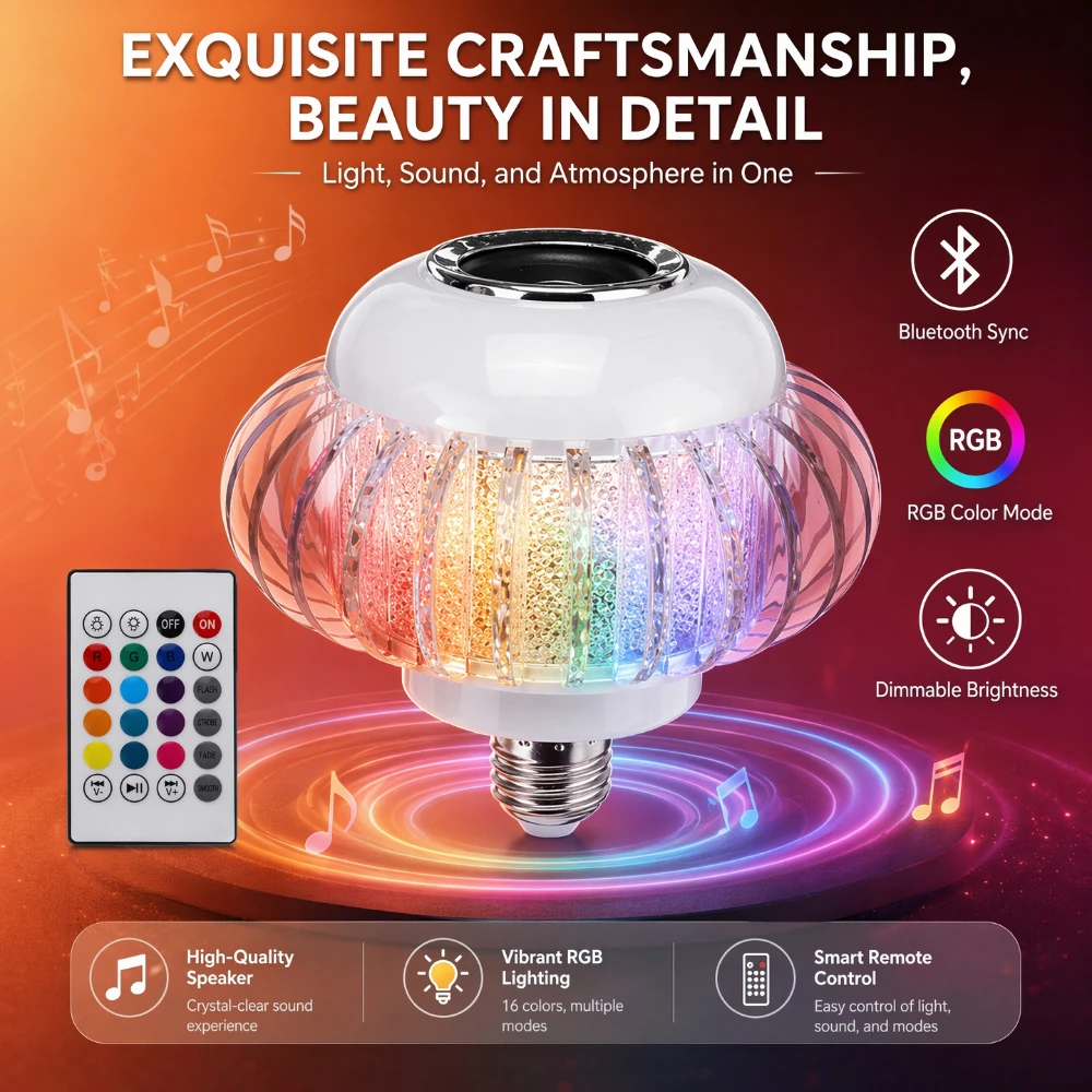 

E27 RGB Ambient Light Bluetooth Speaker-Compatible with Controller for Living Room Bedroom Family Gatherings Parties Christmas