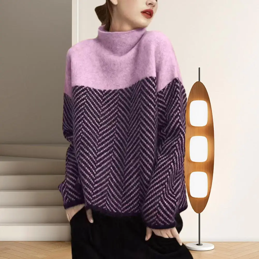 Women Winter Sweater High Collar Neck Loose Lady Pullover Sweater Soft Long Sleeve Casual Warm Lady Autumn Sweater