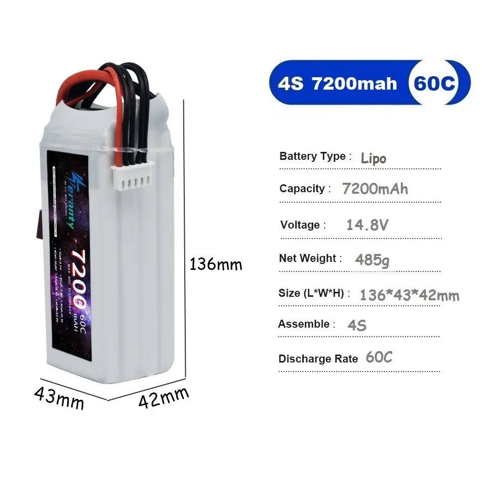 Upgrad 7200mAh 4s 14.8V Lipo Battery For RC Helicopter Quadcopter FPV Racing Drone Cars Tanks Toys Parts 60C 7.4V Battery