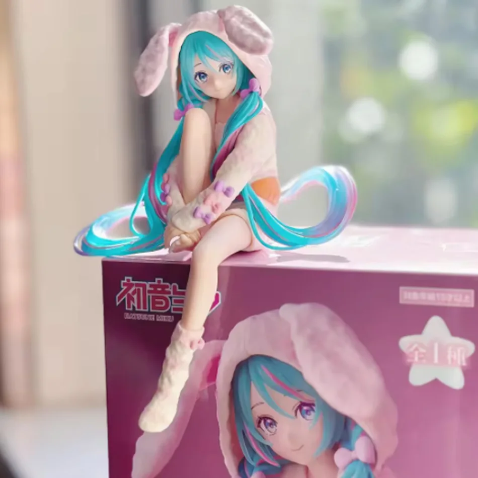 New 15CM Anime HATSUNE MIKU Figure Noodle Stopper Figure Rabbit Ear Pajamas Model Toy Doll Aciton Figure Collection Gift PVC